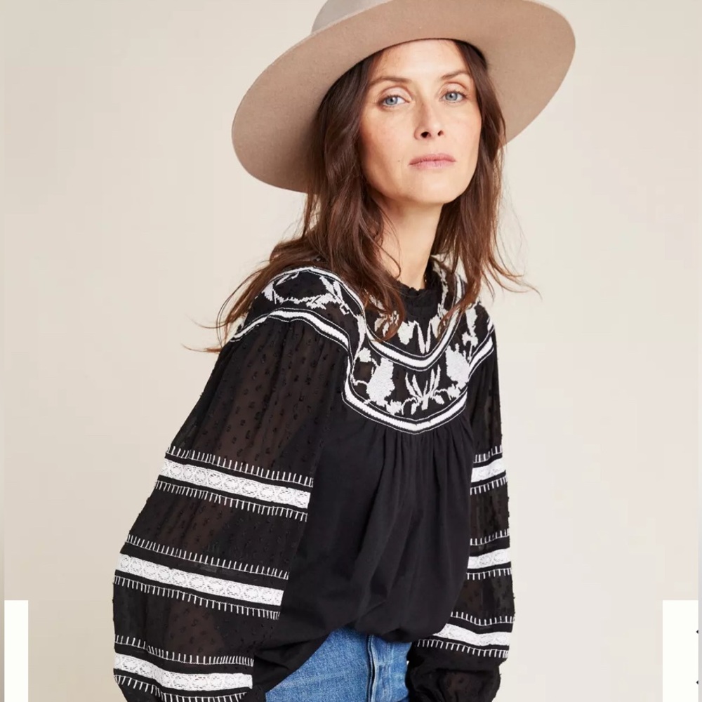 Embroidered Black and White Women's Top